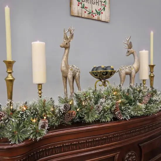 6ft. Pre-lit Glittery Bristle&reg; Artificial Christmas Pine Mantle Swag with Pine Cones and Clear Lights {5}