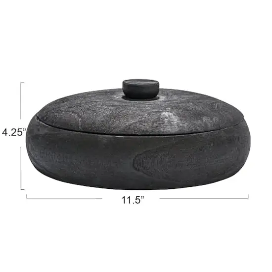 Hello Honey&reg; 11.5" Black Decorative Paulownia Wood Container with Lid {5}