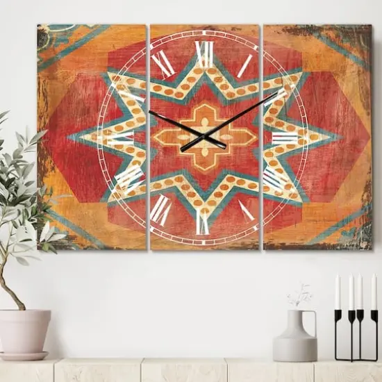 Designart Moroccan Orange Tiles Collage I Multipanel Wall Clock {3}