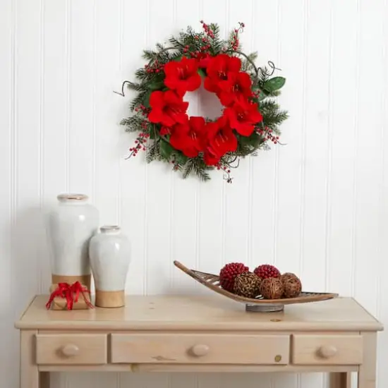 24" Red Amaryllis Wreath {3}