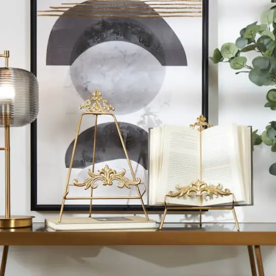 Gold Metal Ornate Arabesque Scroll Tabletop Easel Set {7}
