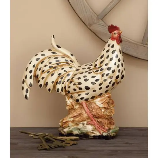 14" Beige Ceramic Farmhouse Rooster Garden Sculpture {3}