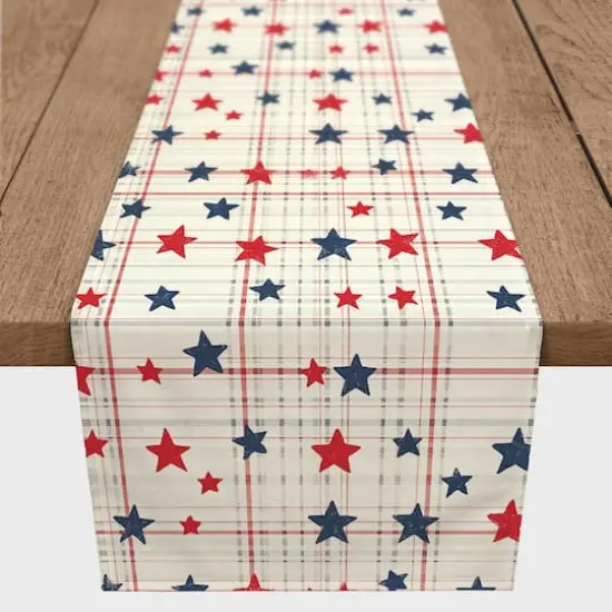 16" x 72" Plaid Star Pattern Cotton Twill Table Runner {1}