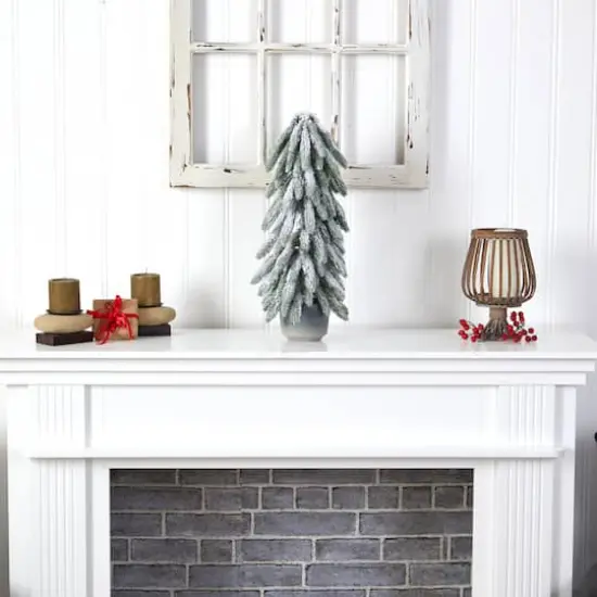 21" Unlit Flocked Artificial Christmas Tree in Decorative Planter {5}