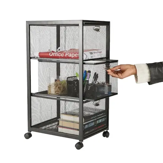 Mind Reader Black 3 Drawer Rolling File Cabinet {5}