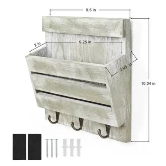 NEX&trade; 10" Weathered Green Wood Wall-Mounted Mail & Key Holder Organizer with 3 Key Hooks {3}
