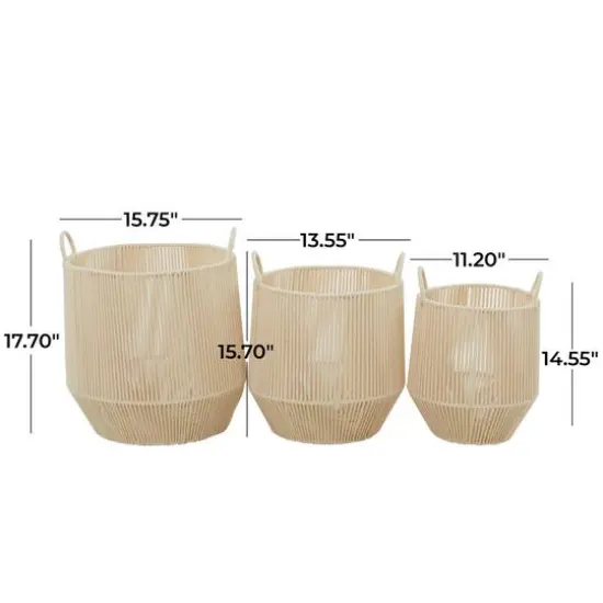 Cream Cotton Handmade Storage Basket with Handles Set of 3 18", 16", 15" {6}