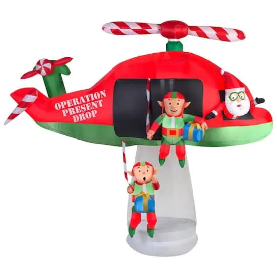 8ft. Airblown&reg; Inflatable Christmas Animated Santa & Elves in Helicopter {1}