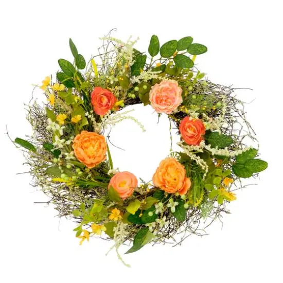 24'' Multicolored Peony Floral Spring Wreath {1}