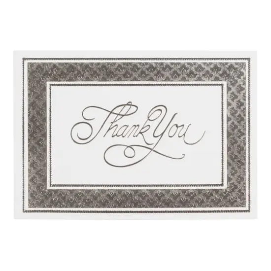 JAM Paper 4.875" x 3.375" Bright White with Silver Border Thank You Cards & Envelopes Set {3}