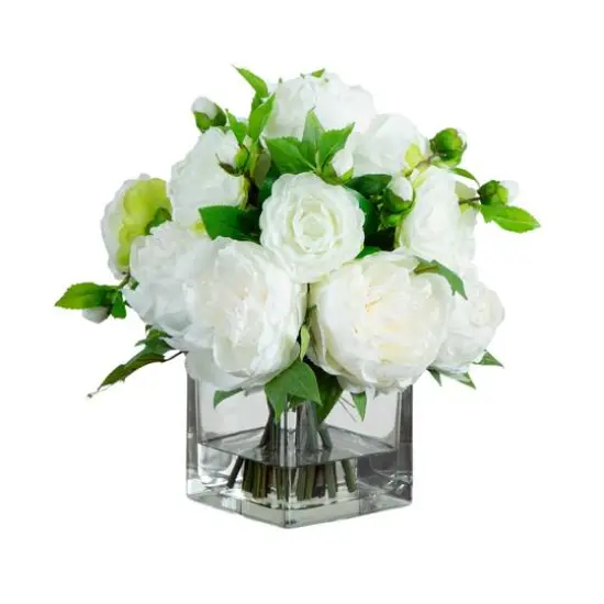 Wedding Collection 13in. Peony and Camellia Artificial Arrangement in Glass Vase {1}