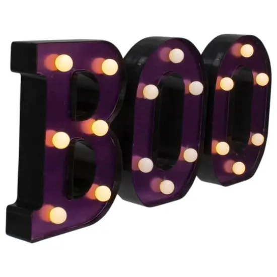 6.5" Lighted Black & Purple BOO Halloween Marquee Sign {4}
