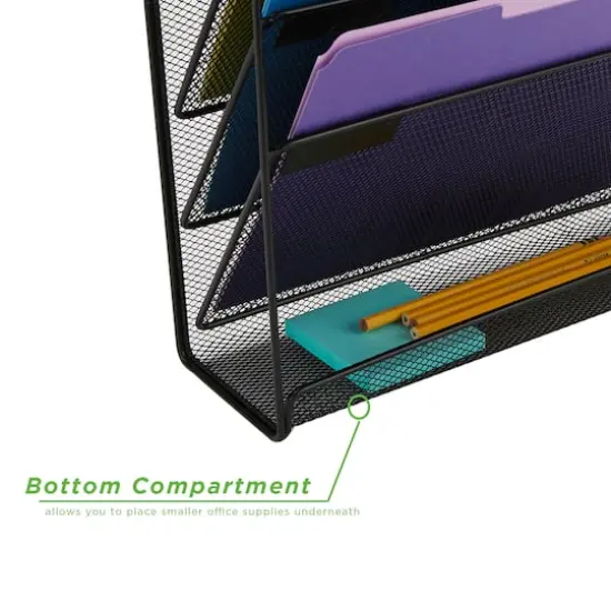 Mind Reader 6 Compartment Vertical Hanging Wall File & Chart Organizer Black {10}