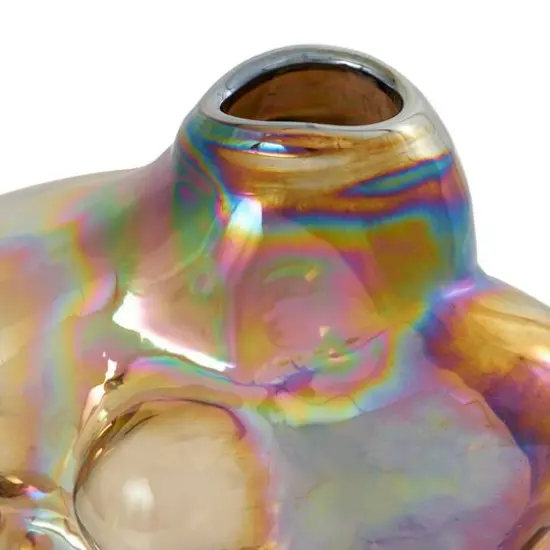 8" Iridescent Brown Abstract Handmade Bubble Glass Vase {8}