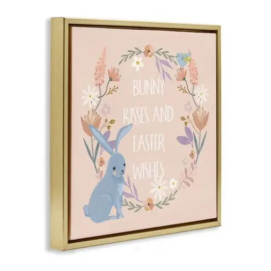Stupell Industries Bunny Kisses Easter Wishes Floater Framed Art Gold {4}