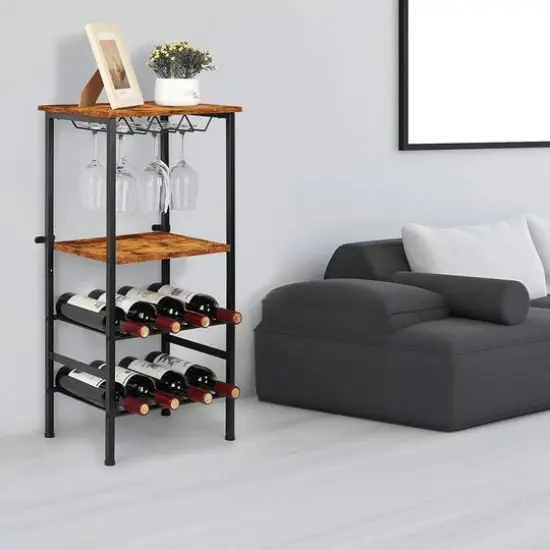 Rustic Brown Freestanding Industrial Wood Wine Rack  {3}