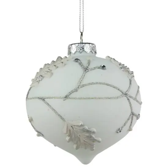 3.5" White & Silver Leaves Glass Onion Ornament {5}