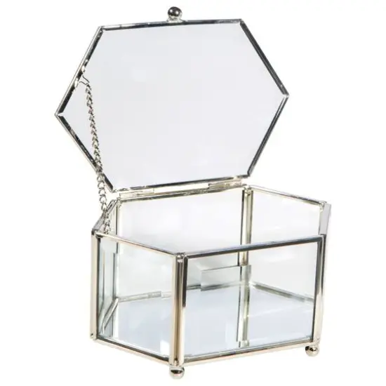 Home Details Silver Vintage Mirrored Bottom Diamond Shape Glass Keepsake Box {3}