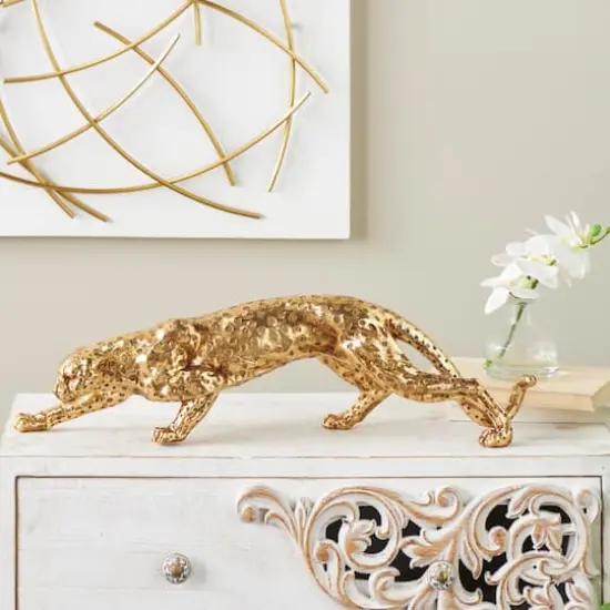 25.5" Gold Leopard Sculpture with Textured Spots {3}