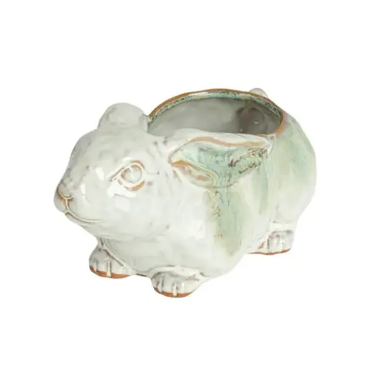 Hello Honey&reg; 8.25" White & Marine Rabbit Stoneware Planter {1}
