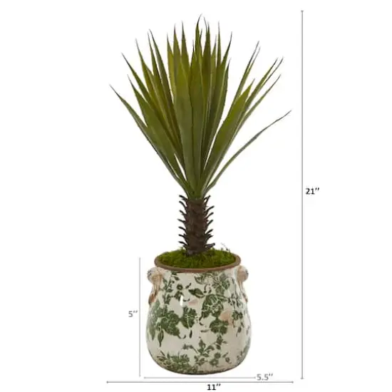21" Spiky Agave Artificial Plant in Distressed Floral Planter {3}