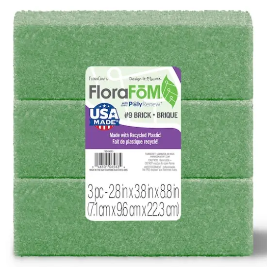 FloraCraft&reg; FloraFōM 8.75" x 2.75" x 3.75" Green Foam Bricks, 3ct. {1}