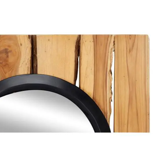 Set of 4 Brown Teak Wood Rustic Floral Wall Mirror, 18" x 18" {6}