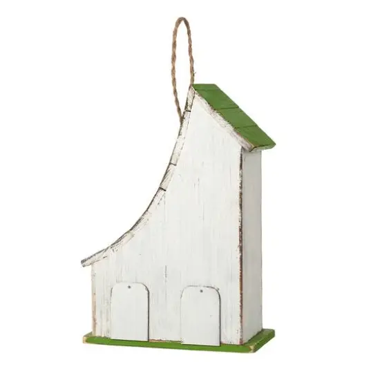 Glitzhome&reg; 13" White Distressed Wood Birdhouse with Green Roof {6}