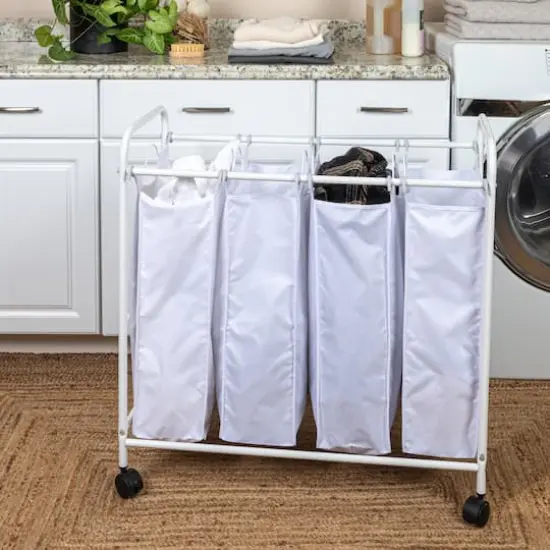 Household Essentials 4-Bag Rolling Laundry Sorter Cart White {4}