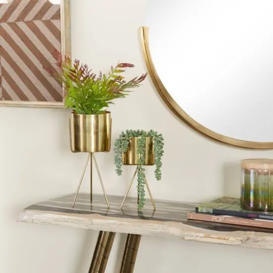 Gold Contemporary Planter, Set of 2" 12", 9" {8}