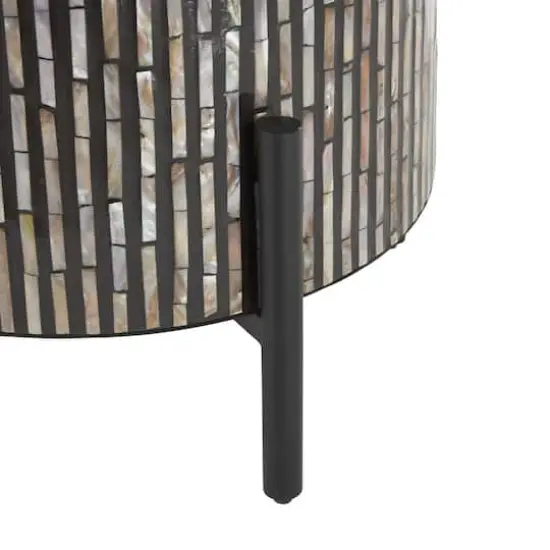 22.25" Multicolor Mother of Pearl Shell Geometric Handmade Inlay Accent Table with Black Legs {6}