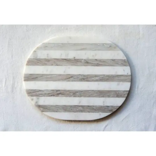 Hello Honey&reg; 15'' Gray & White Striped Oval Marble Cheese & Cutting Board {3}