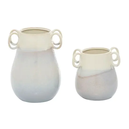 Set of 2 White Ceramic Farmhouse Vase, 12" x 10" x 9" {4}