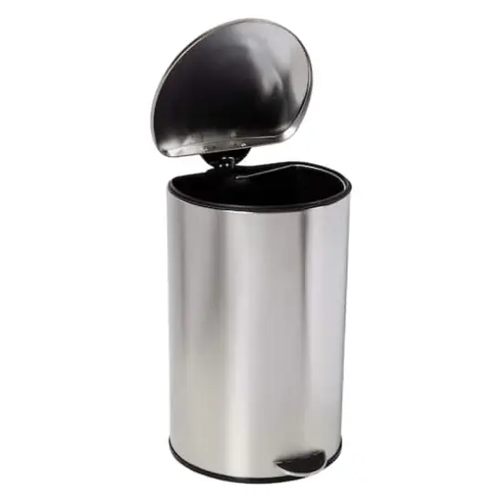 40L Semi-Round Stainless Steel Step Trash Can With Lid {3}