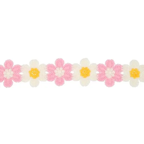 1.1" Embroidered Flower Trim by Celebrate It&reg; Pink White and Yellow {3}