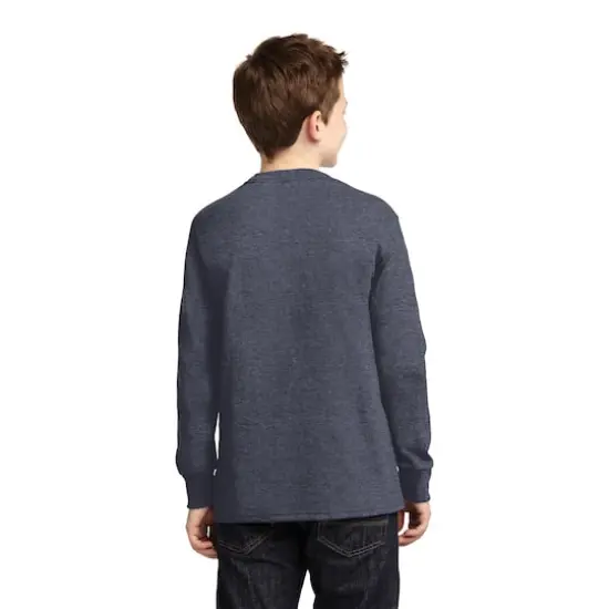 Port & Company&reg; Youth Long Sleeve Core Cotton T-Shirt Heather Navy {5}