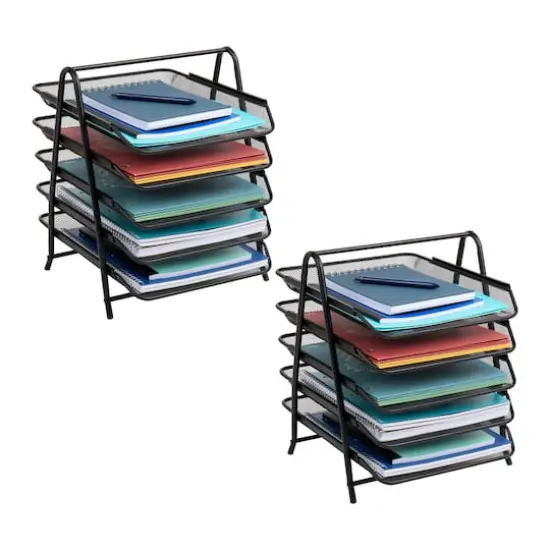 Mind Reader Network Collection Black Metal Mesh 5-Tier Paper Trays, 2ct. {1}