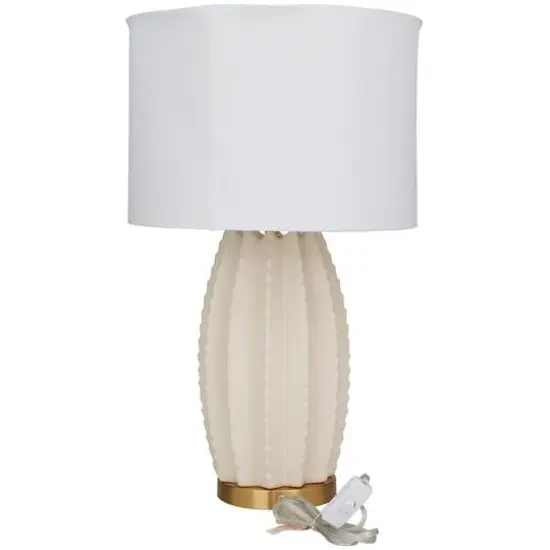 CosmoLiving by Cosmopolitan Cream Ceramic Gourd Style Base Table Lamp with Drum Shade 15" x 15" x 24" {6}
