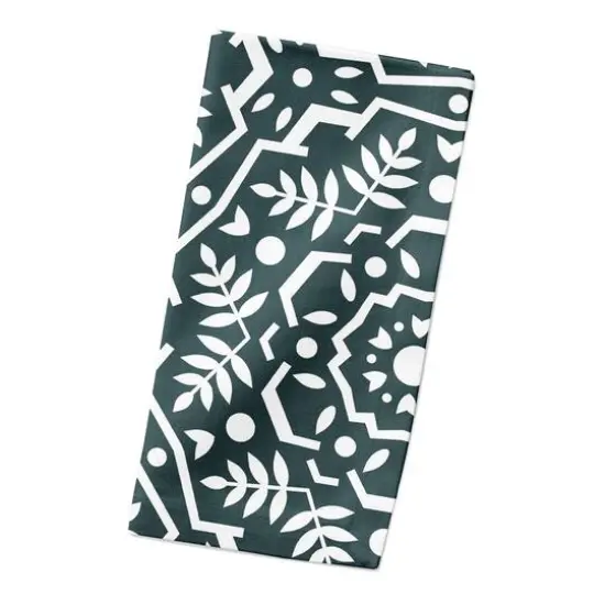 Folk Floral Teal 10" x 10" Cotton Twill Napkin {3}