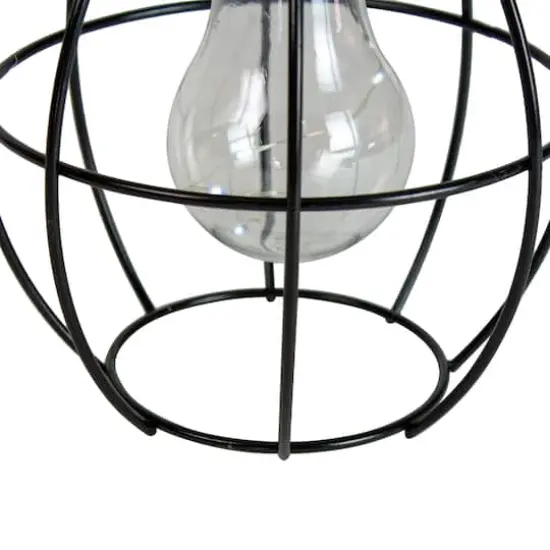 6" Black Geometric Outdoor Hanging Solar Lantern with Handle {5}