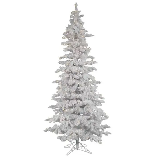 6.5ft. Pre-Lit Flocked White Slim Artificial Christmas Tree, Warm White LED Lights {1}