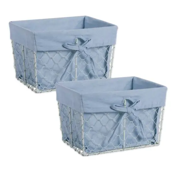 DII&reg; Medium Antique White Chicken Wire Basket with Washed Denim Liner, 2ct. {1}