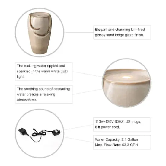 Glitzhome&reg; 21" Sand Beige LED Ceramic Fountain {8}