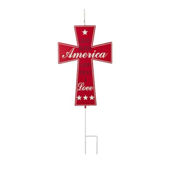 Glitzhome&reg; 32" Patriotic Americana Double-Sided Metal Cross Yard Stake {4}