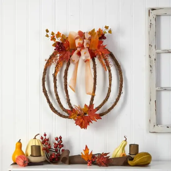 26" Autumn Pumpkin Vine Fall Wreath {5}
