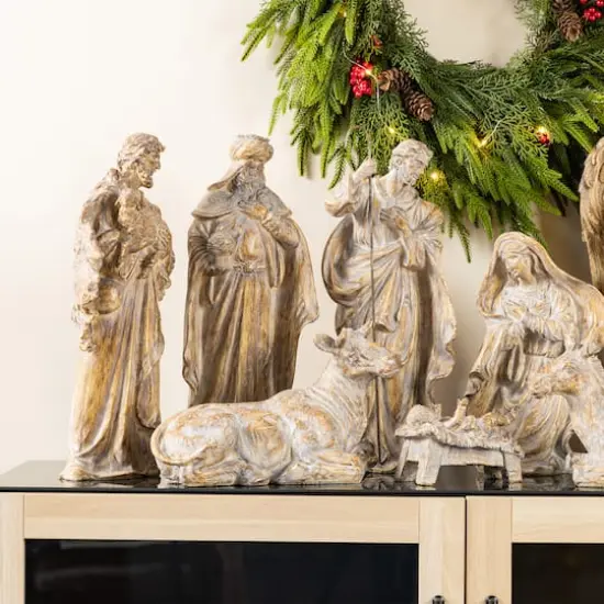 Glitzhome&reg; 10-Piece Bronze Resin Nativity Figurine Set {4}