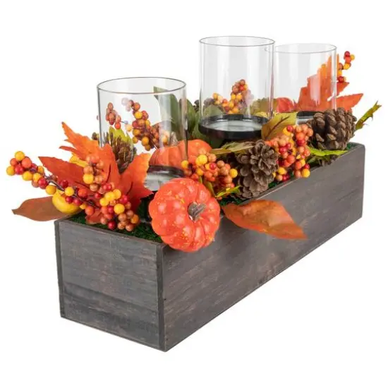 27" Pumpkin, Berry & Pinecone Fall Harvest Triple Pillar Candle Holder {4}
