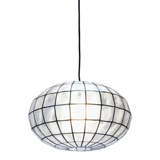 Hello Honey&reg; 16" White Capiz Seashell & Black Oblong Ceiling Light {7}