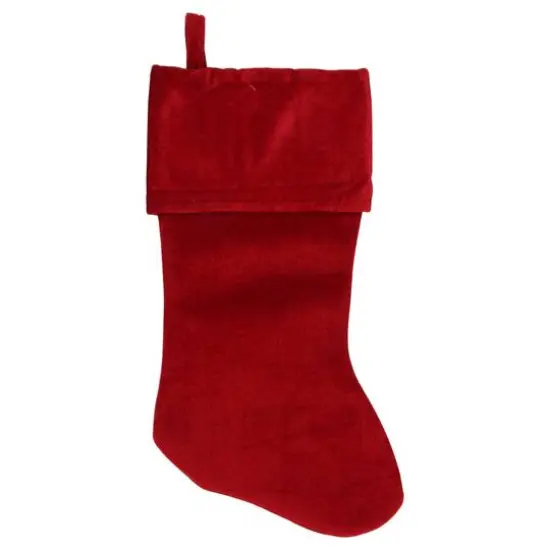 19" Traditional Velvet Christmas Stocking, Red {4}