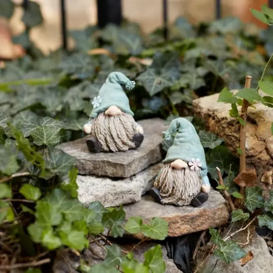 5.25" Faux Stone Garden Gnome with Flower Figurines Set {3}